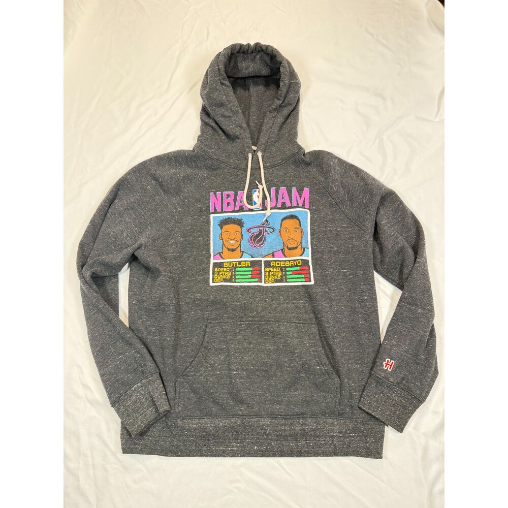Homage NBA Jam Miami Heat Butler Adebayo Hoodie Gray Mens Large